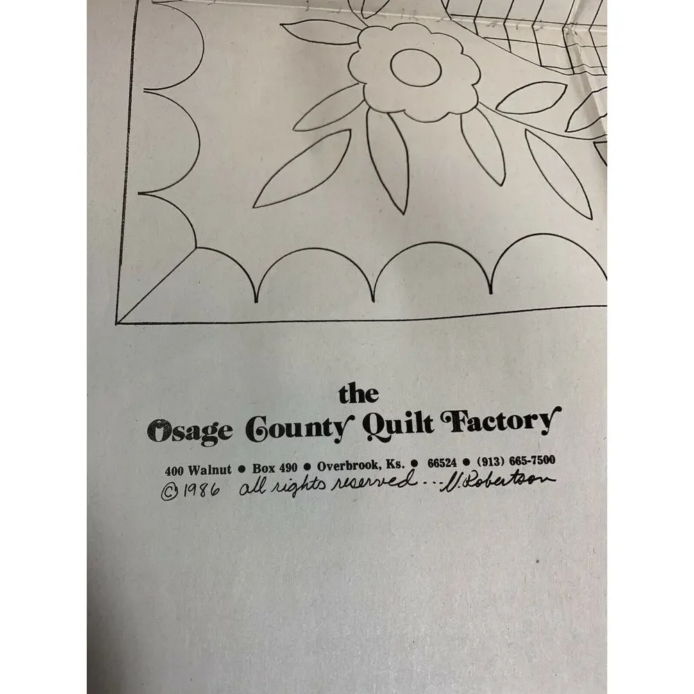 The Osage County Quilt Factory Whitework Pattern 1986 As You Go Robertson